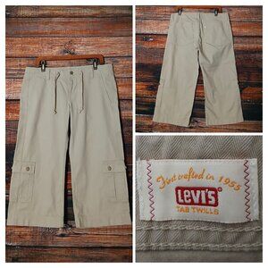 Levi's Cargo Pants Size M Clamdiggers Capri Drawstring 100% Cotton Khaki Tan